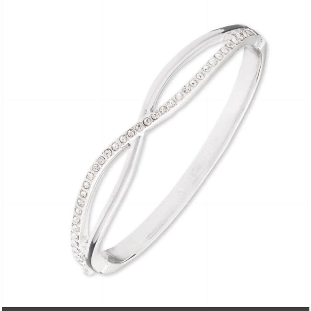 Anne Klein silver tone criss cross rhinestone bangle bracelet